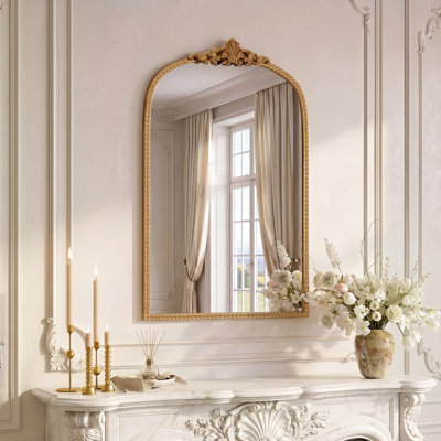 Vintage Mirror, 20"x30" Arched Antique Baroque Bathroom Mirror, Decorative Wall Mirror, Ornate Vanity Mirror for Entryway, Living Room, Hallway, Bedroom, Gold