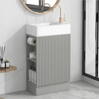 Grey 18.6" Bathroom Vanity With Board And Ceramic Sink, Shelf Cabinet Customizable