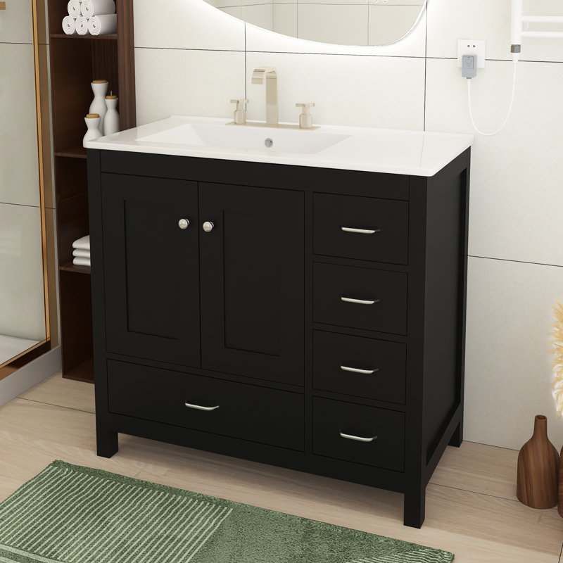 Meuble-lavabo moderne noir avec portes et tiroirs à fermeture en douceur