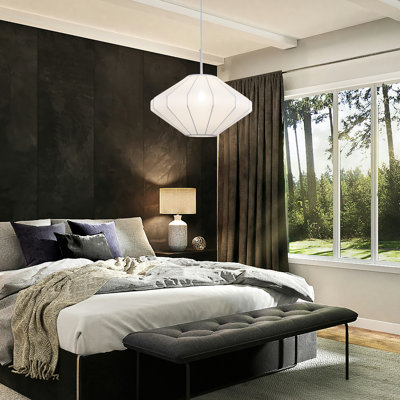 Tornatore Fabric Pendant Light, 17.32" Drum Pendant Light, Large Ceiling Pendant Light Fixture for Dining Room Living Room Bedroom Fabric Chandelier, Height-Adjustable Modern Art Style