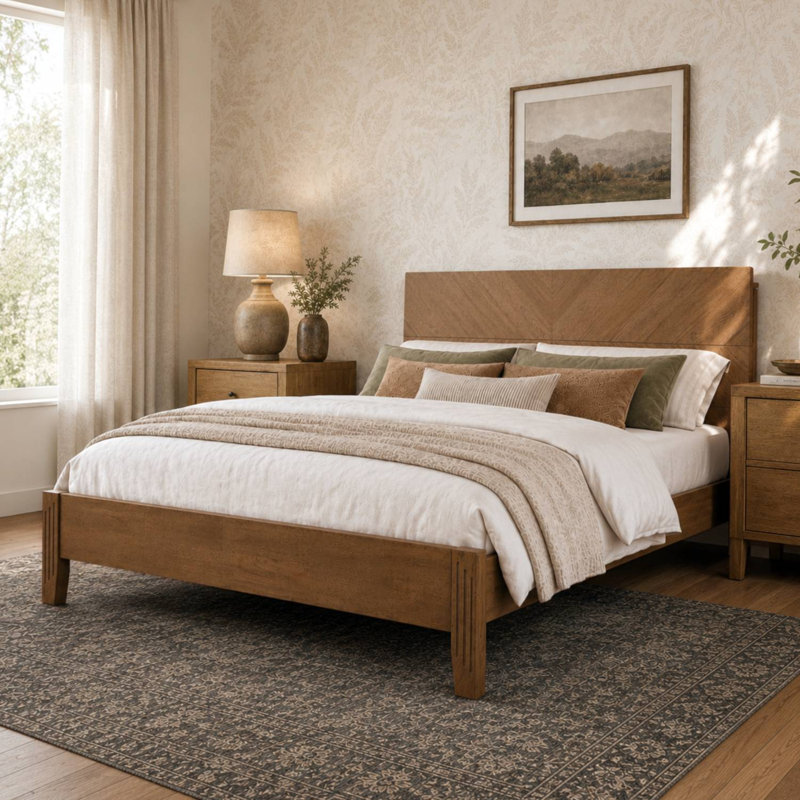Solid Wood Platform Bed with No-Tool Quick Assembly