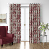 Country Lane Toile Crimson Cotton Pinch Pleat Drapery Panel Set of 2