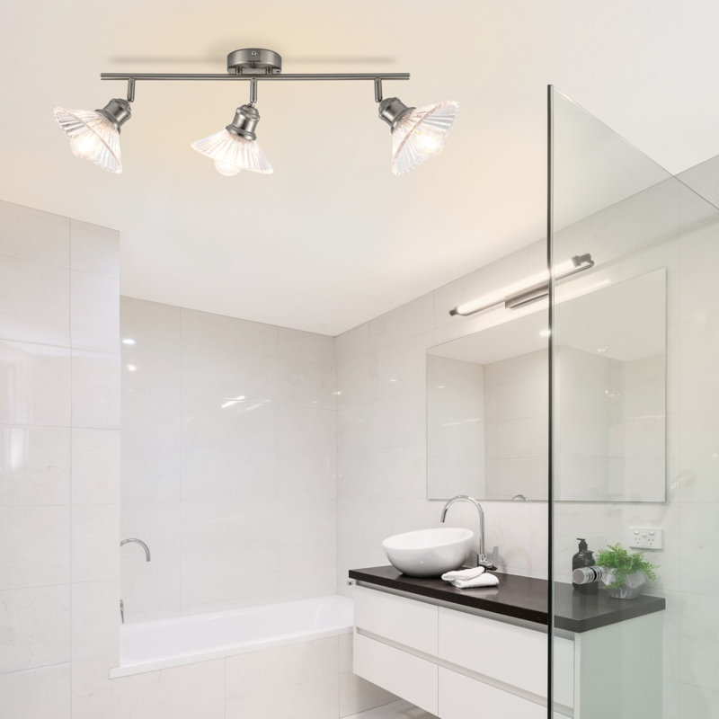 Milan Bathroom 3 Light Modern Ribbed Glass Spotlight - IP44, 55x16x21cm, 3xE27. Max. 15W LED (Bulb not included)