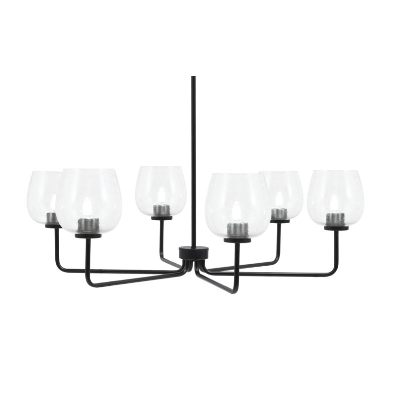 Lustre 6 lumières Amarmula, finition noir mat, verre transparent 6 ", Clair, Noir