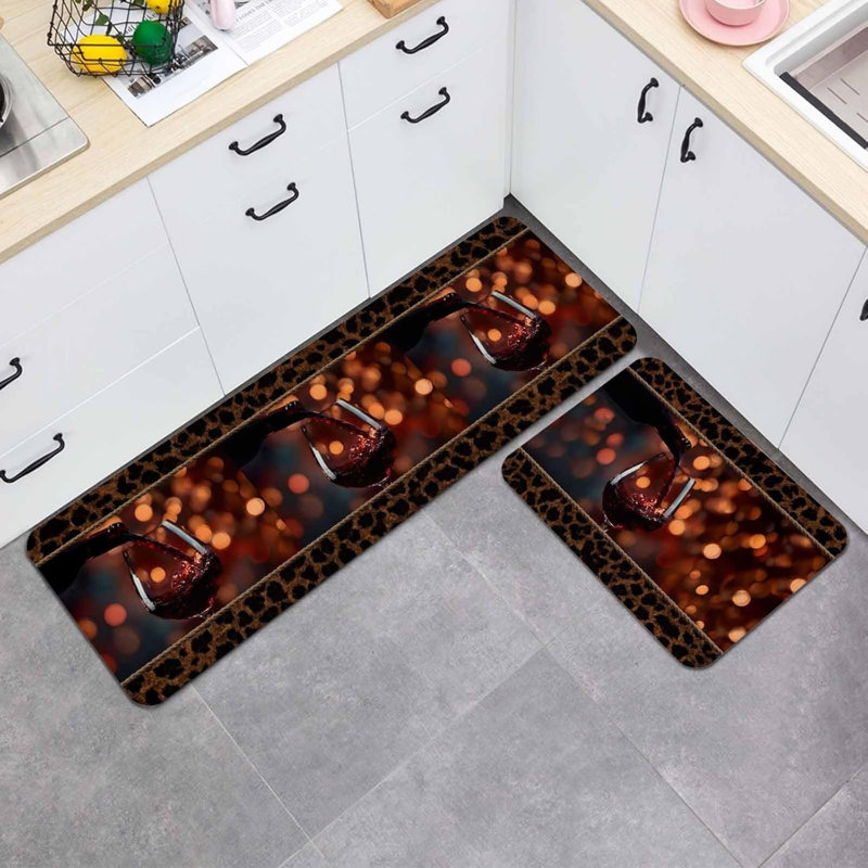 Tapis de cuisine à imprimé léopard pour cuisine et bar, ensemble de 2 décorations rouges et brunes
