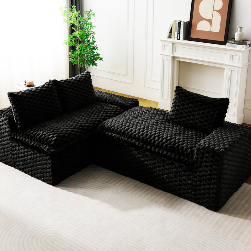 Lit simple convertible en velours de tortue noire - siège et méridienne, conception modulaire, configuration interchangeable, confort pour la détente au travail avec assise gauche, tissu doux