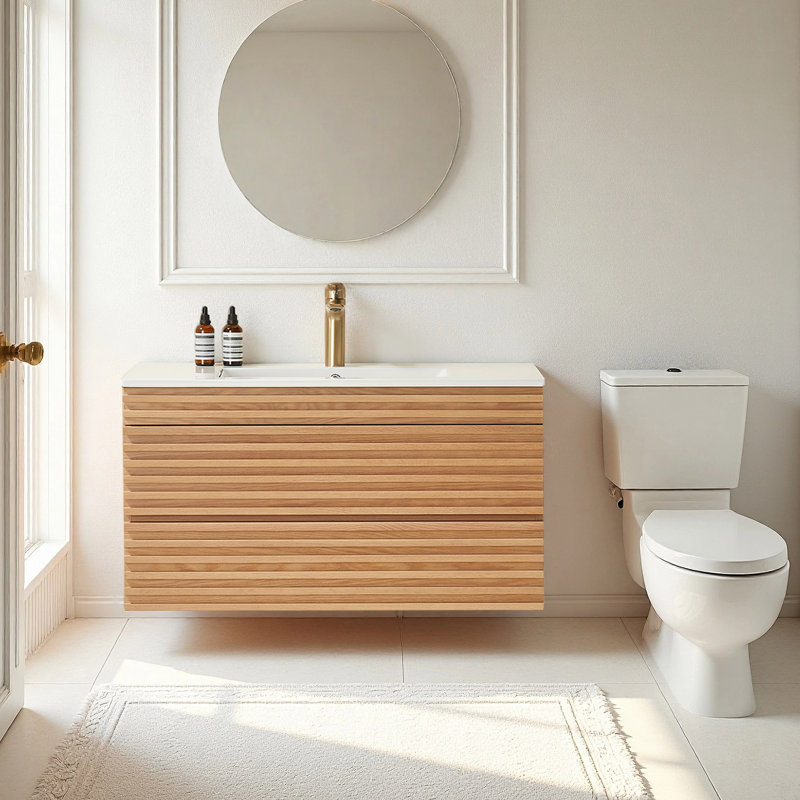 Meuble-lavabo simple mural et flottant avec lavabo en céramique, 36"
