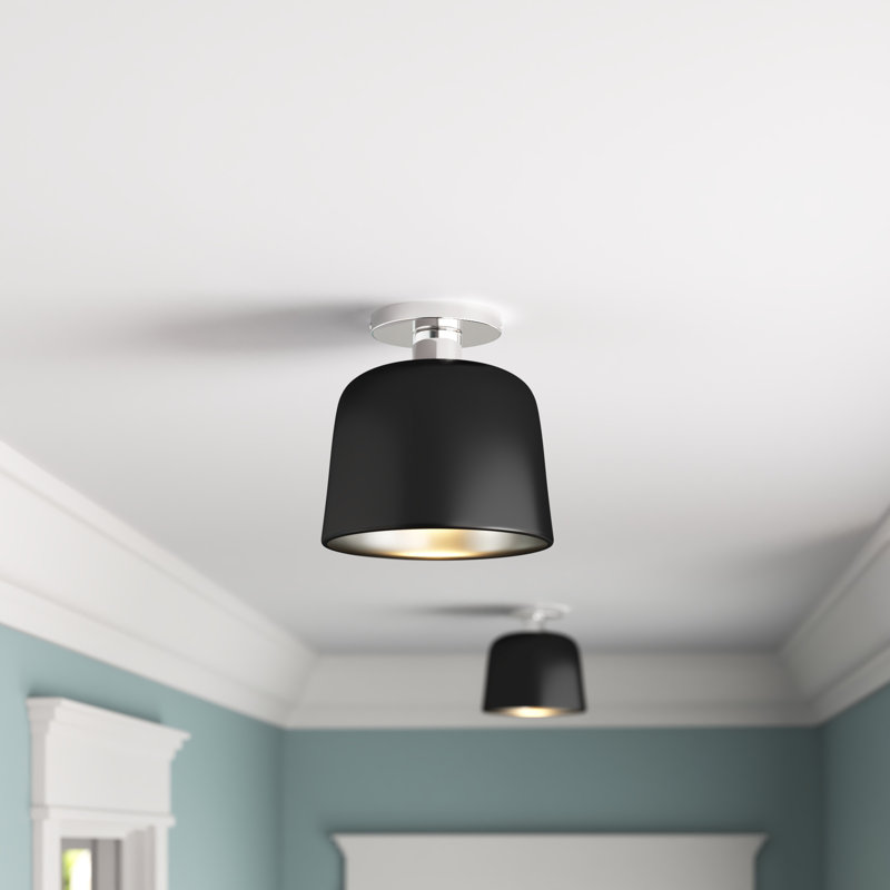 Plafonnier semi-encastré 1 lumière en métal Che, Noir, Nickel poli