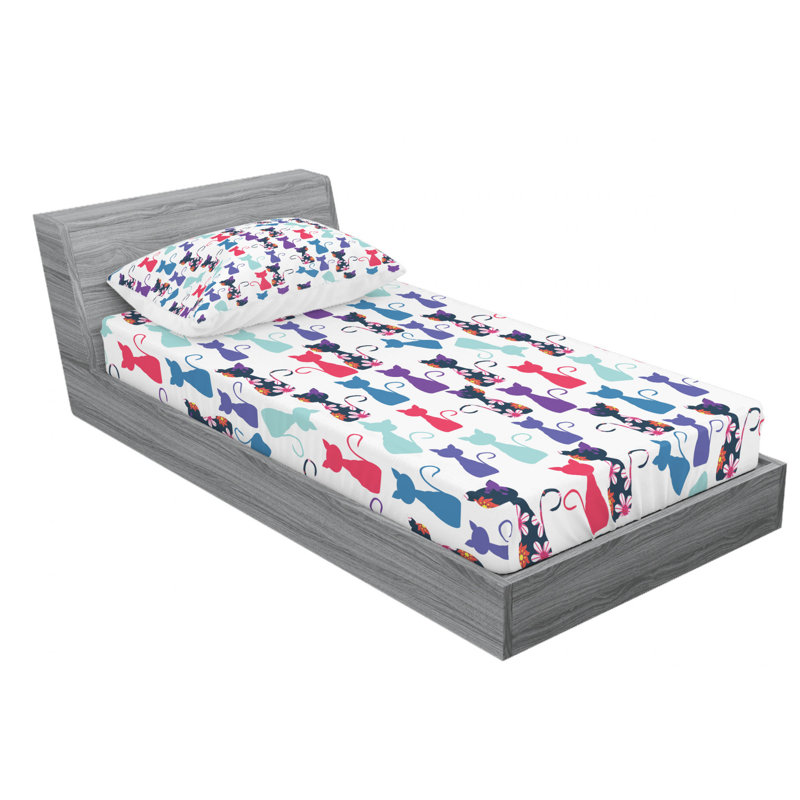 Twin White Microfiber Cat Print Sheet Set