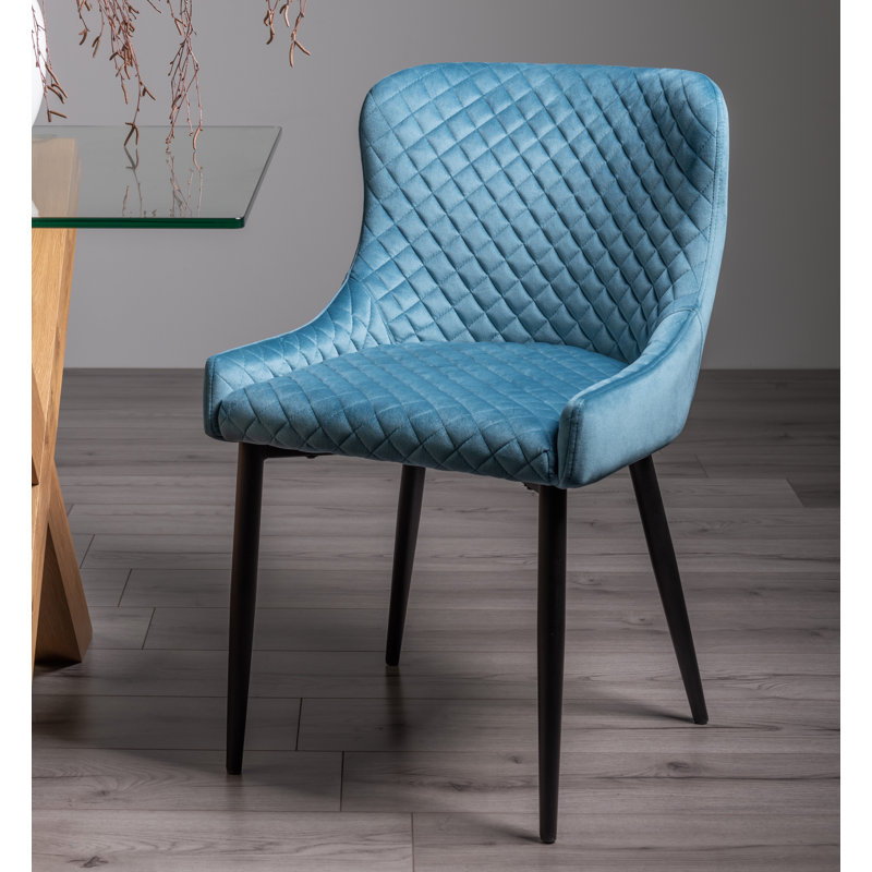 Noa 49cm H Velvet Upholstered Metal Parsons Chair, Black, Petrol Blue