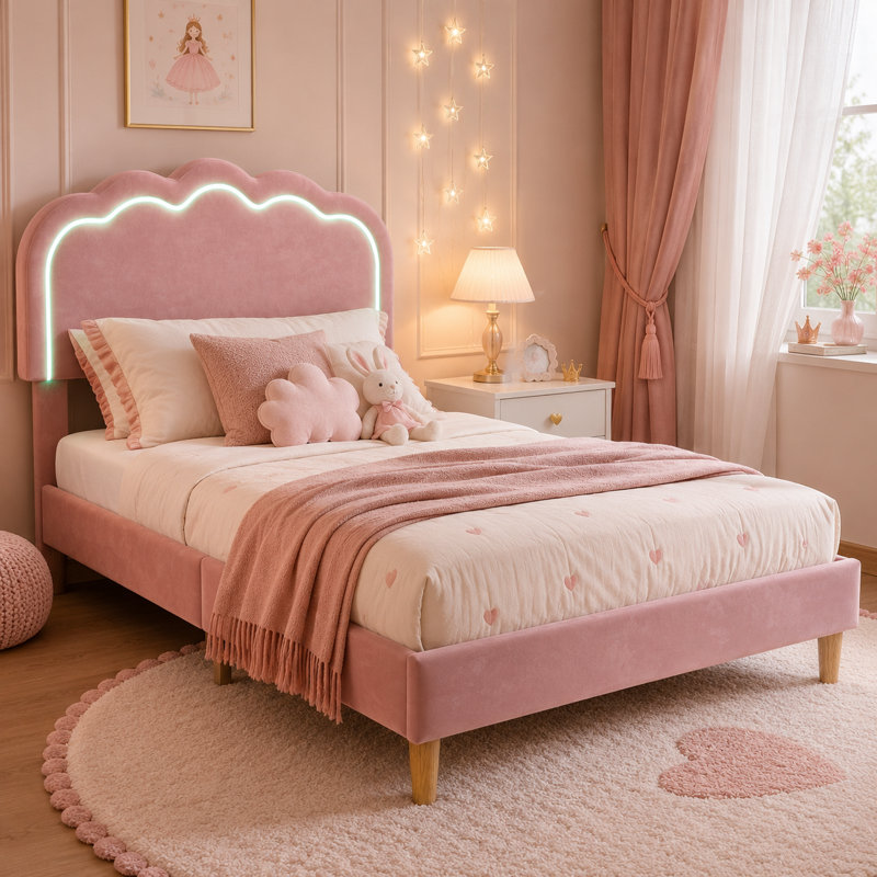 Upholstered Single Bed, Pink