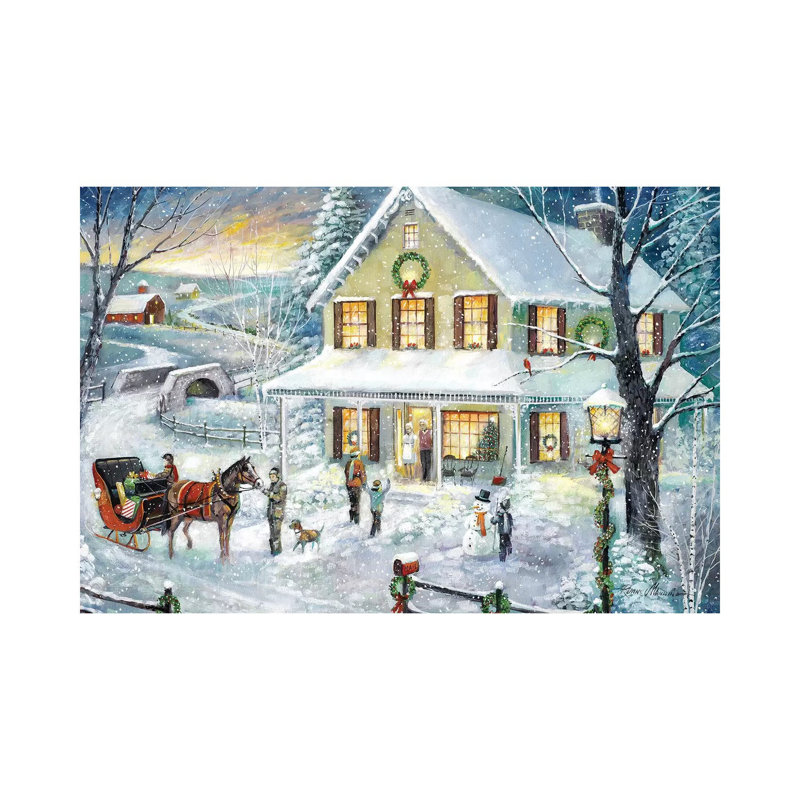 «Christmas visite» par Ruane Manning - reproduction d'art, H 26 po x l 40 po x 1,5 po, Toile tendue, Aucun mat