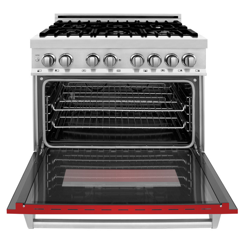 ZLINE 36" Legacy Dual Fuel Range, Red Matte Gloss Stainless Steel
