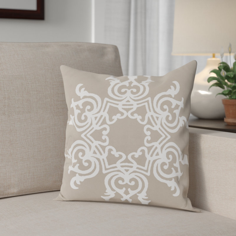 Floral Motifs Floral Reversible Throw Pillow, 18"x18", Flax
