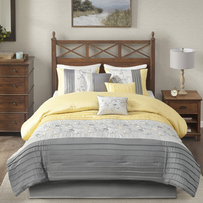 Édredon 7 pièces jaune très grand - serein, tissu brodé, édredon, taies décoratives, coussins décoratifs, jupe de lit, pièce sereine de style magnifique et facile à laver, sensation luxueuse lavable