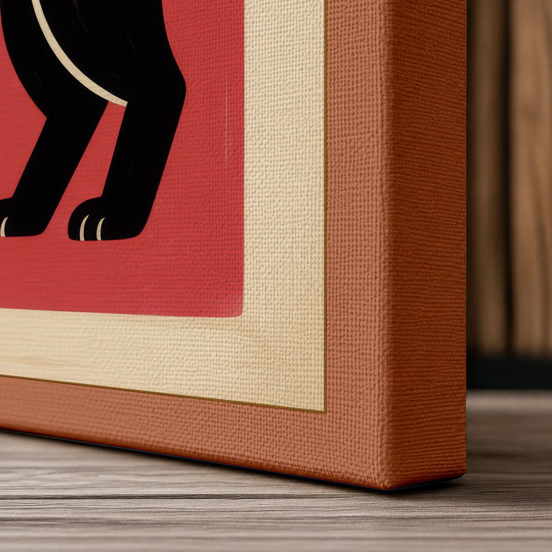 Silhouette Cat Mid-Century - Wrapped Canvas, 36x24 - 91.4 x 61.0 cm, Terracotta Border