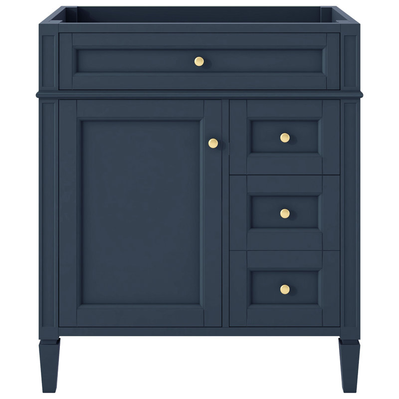 Meuble-lavabo de 30 po, 3 tiroirs, organisateur de porte d'armoire, tablette réglable, tiroir basculant, rangement diversifié, design moderne, bois massif à pieds romains exquis pour une transformation en douceur du rangement