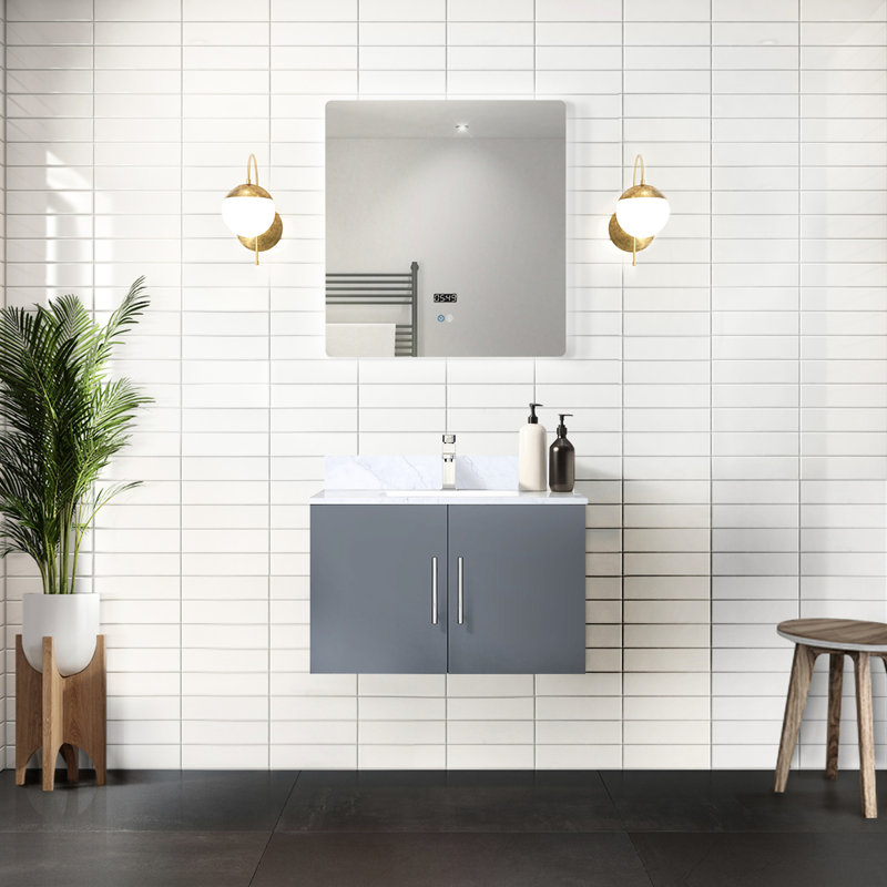 30 po Miroir à DEL, meuble-lavabo gris foncé avec marbre, robinet - aux dommages et charme charmant avec attrait fascinant