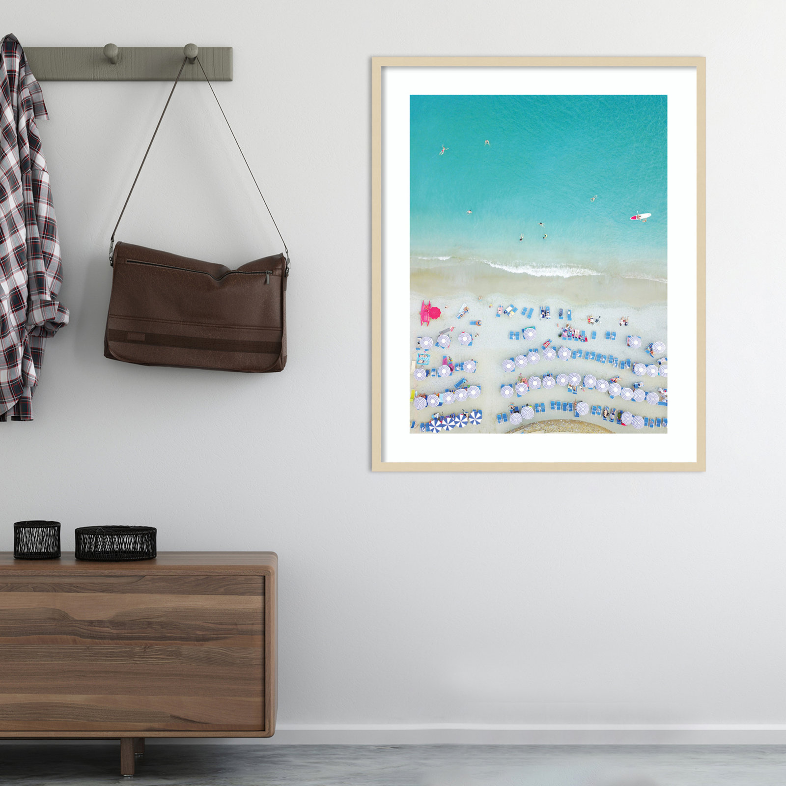 Monterosso Al Mare Swim by Rachel Dowd, 41.25" H x 33.25" W, Brown Framed