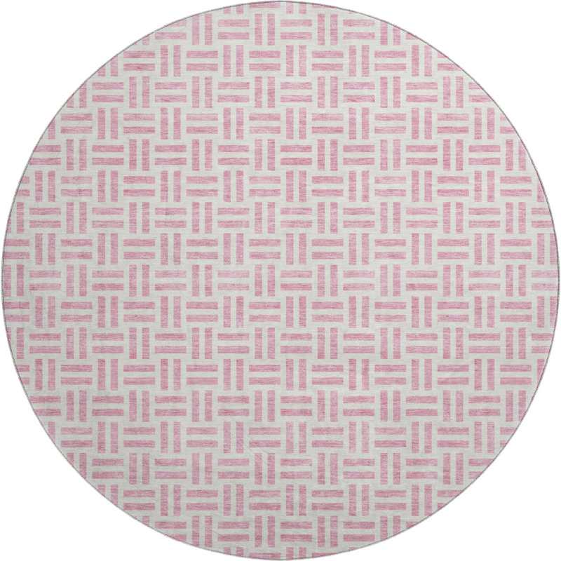 Premium Machine Washable Prisco Pink Rug, Round 8'