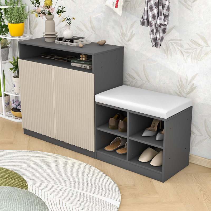 Banc à chaussures compact et modulaire - siège confortable, rangement flexible, Beige Grey