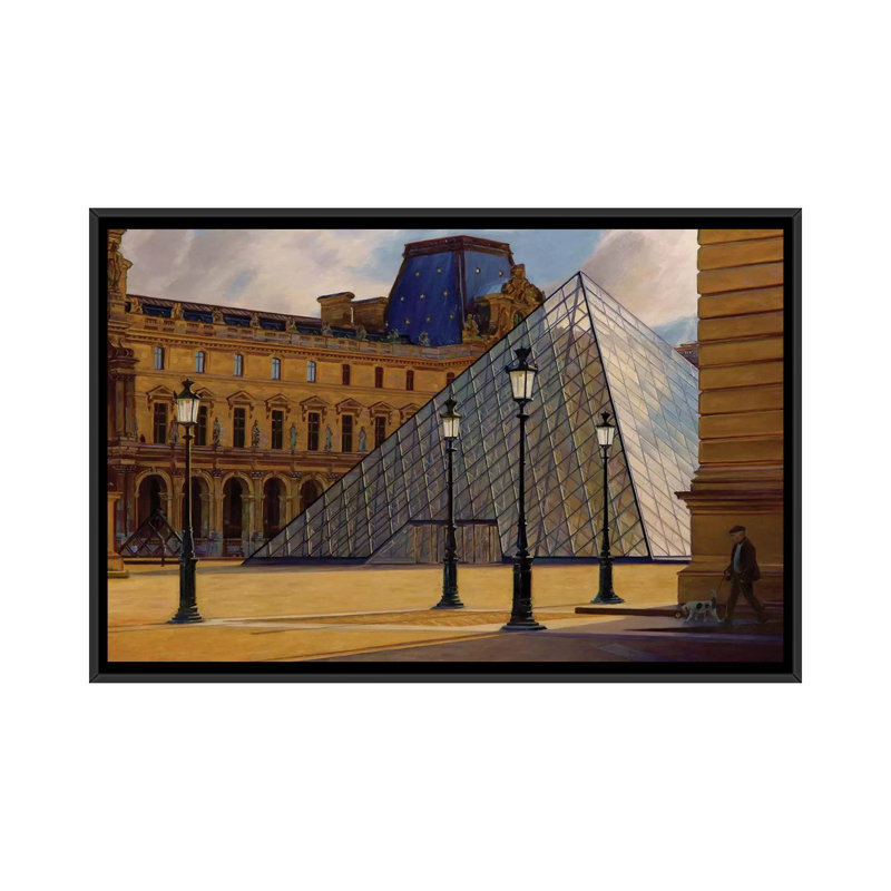 The Louvre In Morning Light by Nick Savides - Painting on Canvas, 101.6 cm H x 66.04 cm W, Black Framed