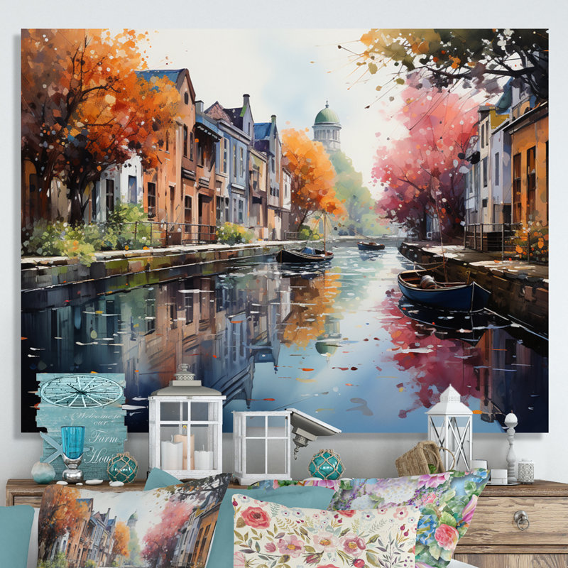 Pointillisme du canal rose vibrant - impression, Toile tendue, H 12 po x l 20 po x P 1 po