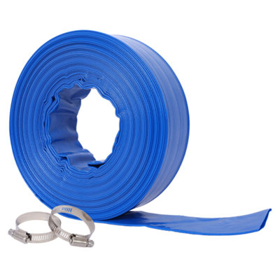 Tuyau de piscine à contre-courant, tuyau d'évacuation d'eau plat renforcé en PVC renforcé bleu pour pompe de filtre de piscine, avec 2 colliers