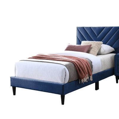 Navy Blue Adjustable Headboard Full Size Contemporary Bed With Velvet And Middle Support Legs, No Box Spring For Bedroom Aesthetic Design Headboard, Style, Arrangement