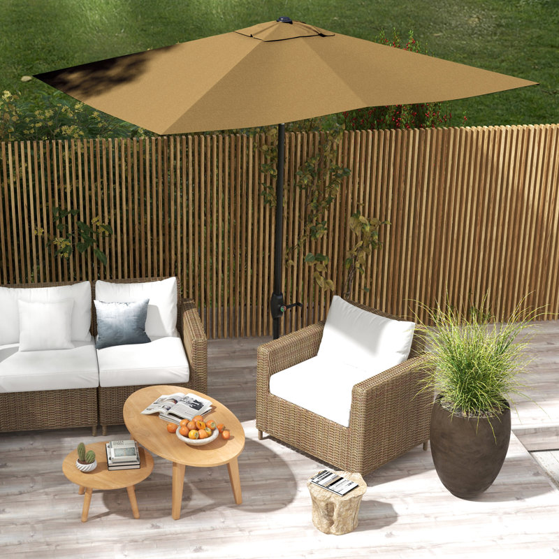 Grand parasol de patio de 6,5 pi x 10 pi, abri de table extérieur avec manivelle solide, bouton inclinable, café, couvercle rectangulaire de 50 po et plus, manivelle et inclinaison robustes, résistance