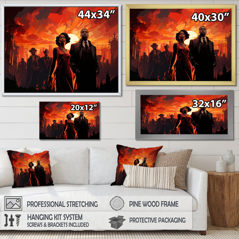 Rouge et noir Harlem Renaissance Couple - art mural Harlem Renaissance, Toile tendue, H 30 po x l 40 po x P 1,5 po