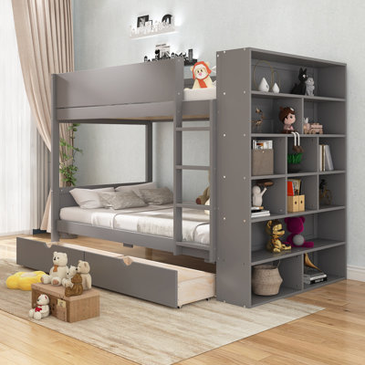 Bunk Bed With 2 Drawers And Multi-Layer Cabinet