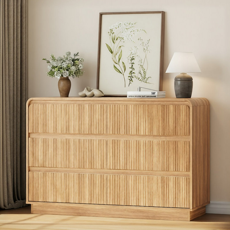 Eliran 47.2''W Fluted 6 Drawer Dresser, Wooden Double Dresser Chest Of Drawers For Bedroom