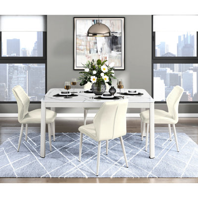 Chaises de salle à manger modernes en velours beige (de 2), pieds en métal blanc, profondeur de siège de 23,5 po, H 19,5 po x 23,5 po x 34 po, utiliser 2 chaises d'appoint, structure de pieds, hauteur de 18 po, pièce
