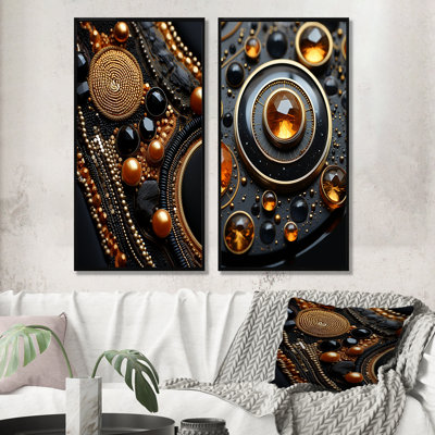 Citrine noire et orange Sunburst Geode I - ensemble d'art mural sur toile Geode