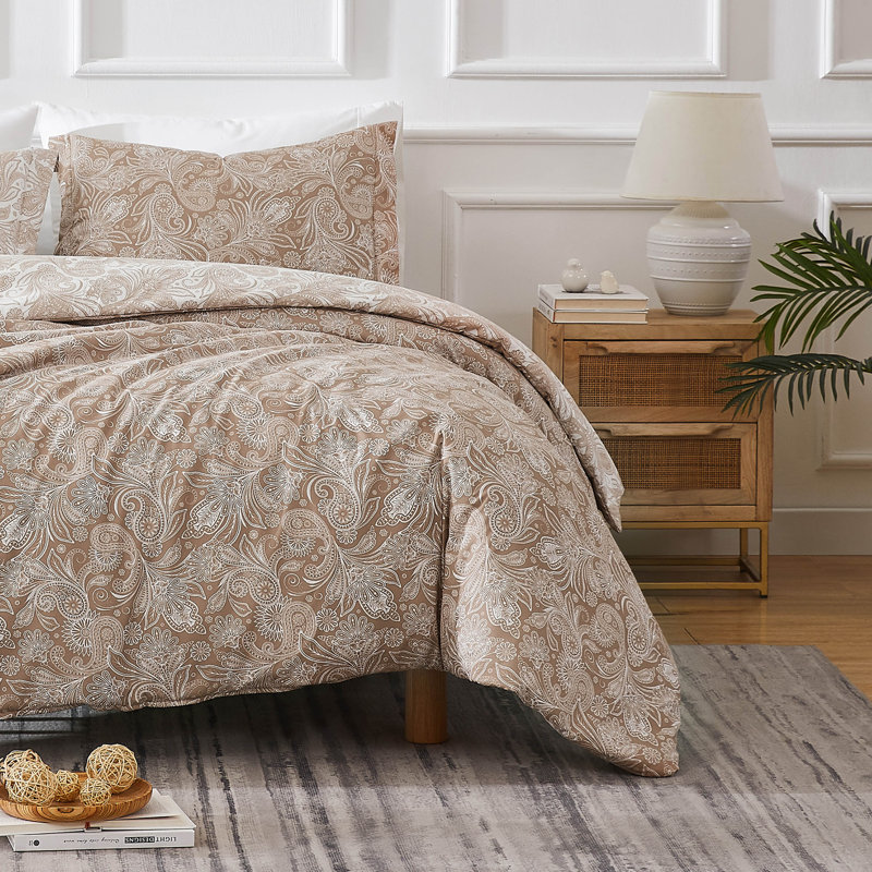 Paisley Taupe and Blue Microfiber Twin/Twin XL Duvet Cover Set