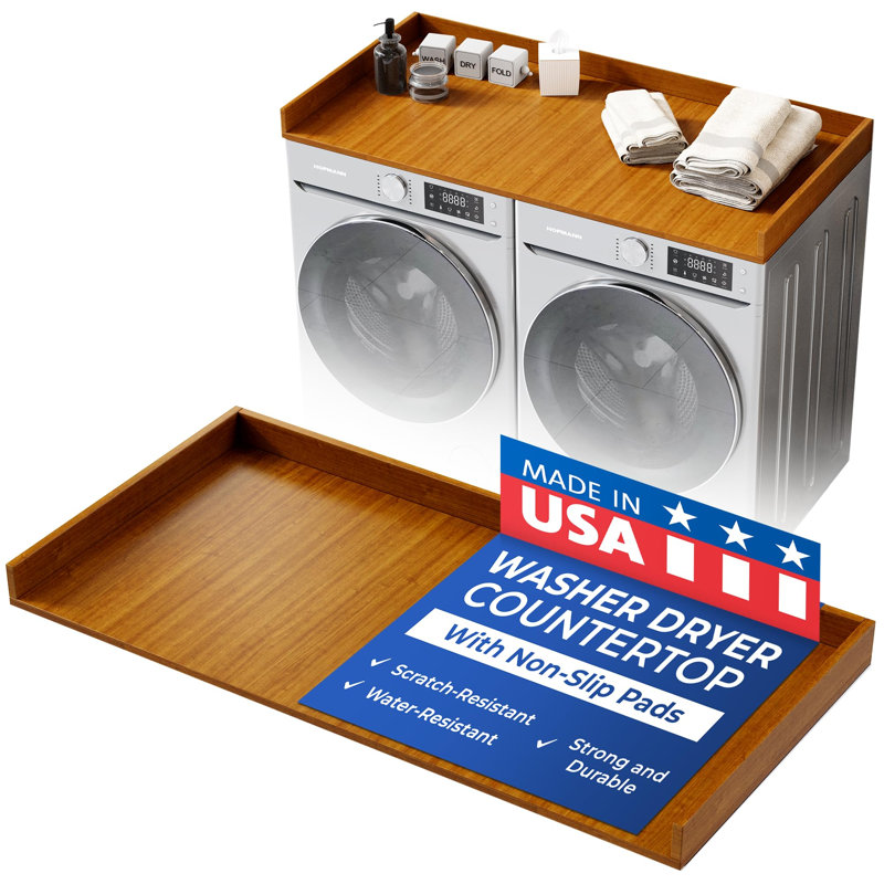 OfficeSimpli Washer Dryer Countertop 27.5 x 54 Heavy-Duty Laundry Countertop Over Washer and Dryer, Laundry Room Countertop Organization Solution with Non-Slip Pads, Cafe Latte