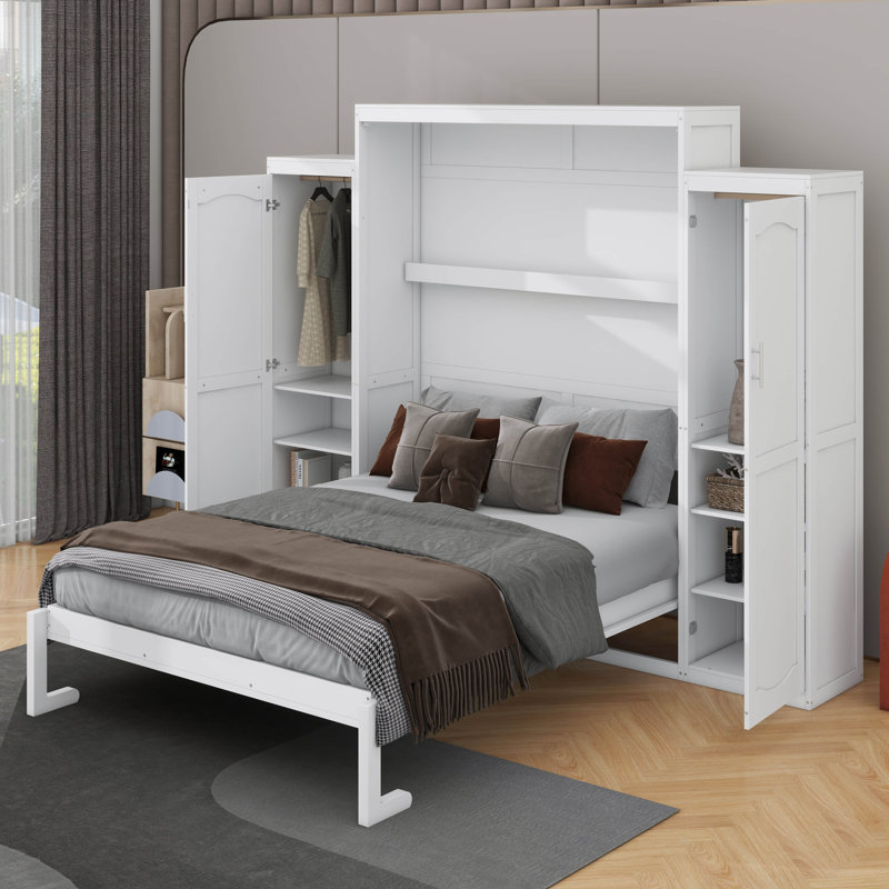 Lit escamotable avec garde-robe et tablette de rangement, Grand lit