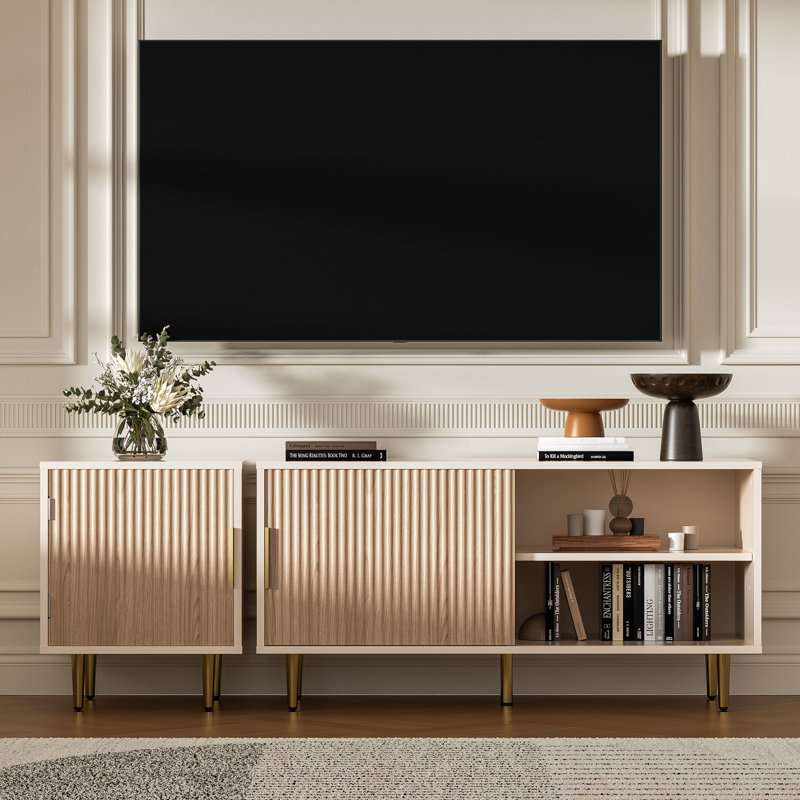 Combined Modern TV Stand For 55/60/65 Inch TV, Small Entertainment Center With Adjustable Shelf, TV Media Stand With Storage Cabinet, TV Console With Gold Legs For Living Room, Bedroom