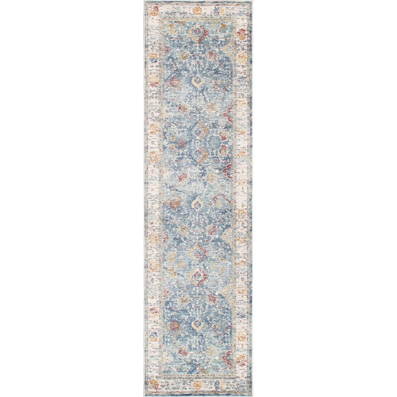 Heritage Light Blue and Beige Synthetic Runner Rug