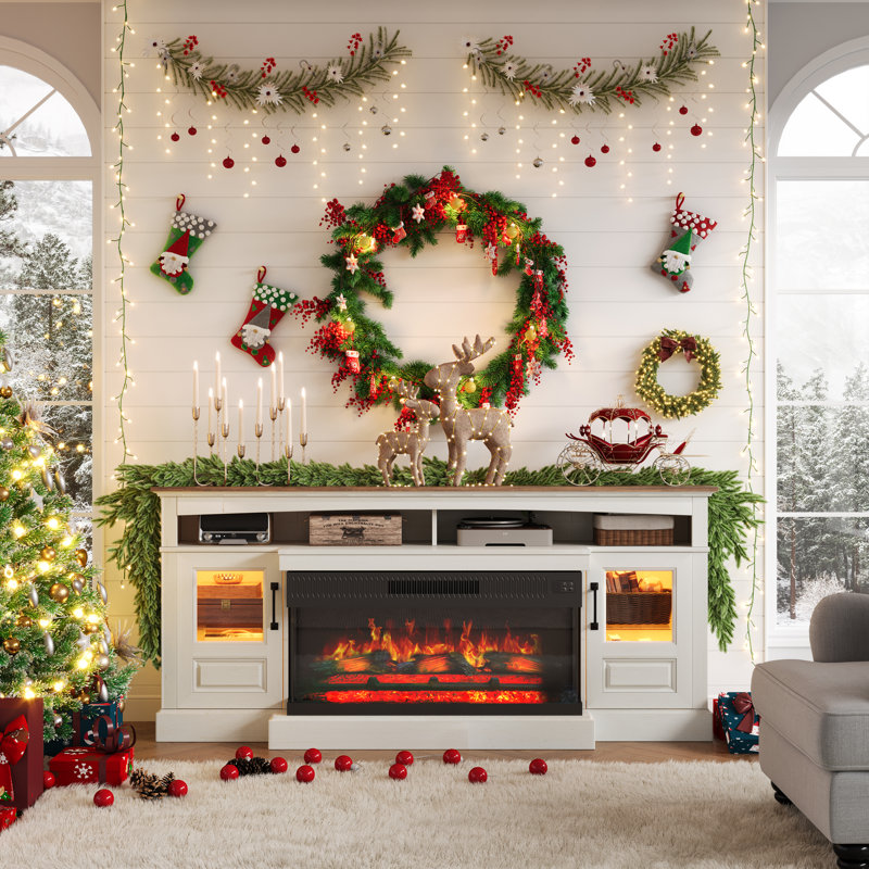 Meuble audio-vidéo Farmhouse Fireplace, Blanc