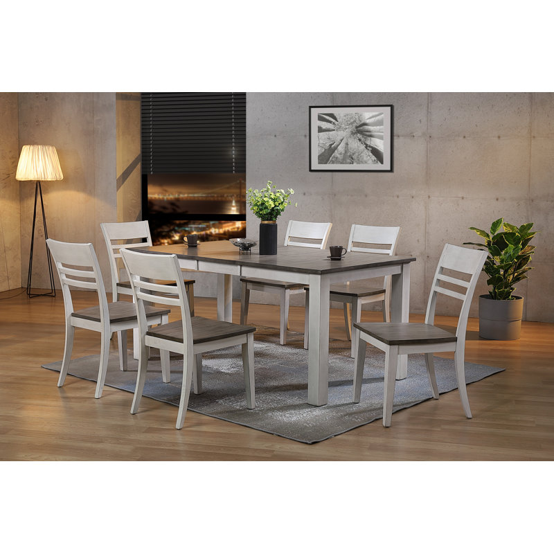 7-Piece Rectangle Solid Wood Dining Set With Butterfly Leaf In White & Grey (seats 4-6 people)