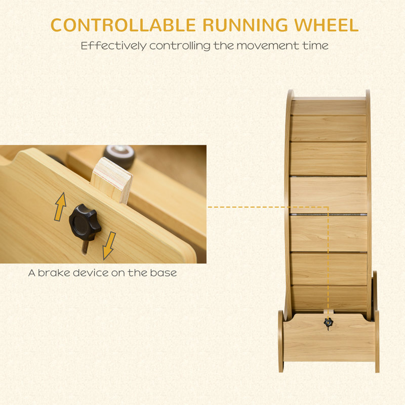 Natural Wood Cat Exercise Wheel with Carpet Runway