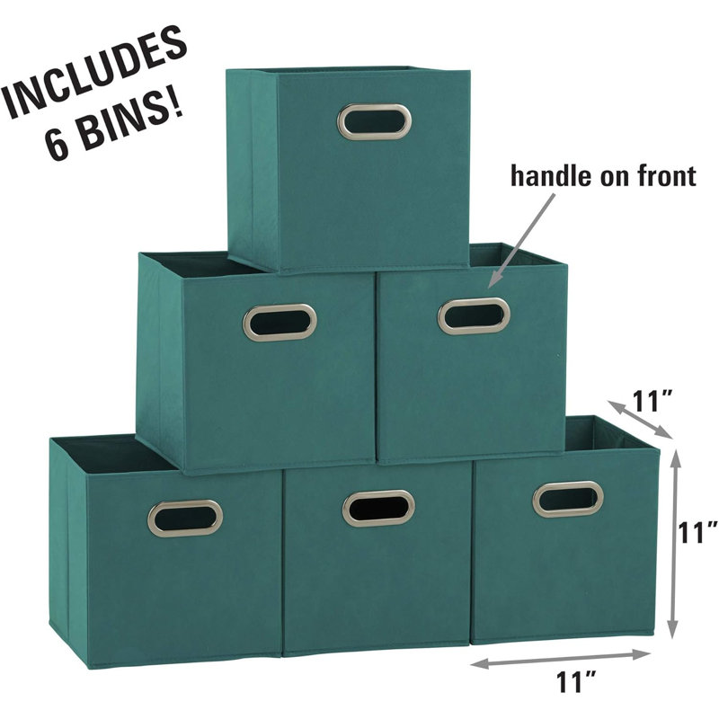 6 boîtes de rangement en tissu pliables 6 pièces, cubes de 11 pouces avec poignées, Sarcelle