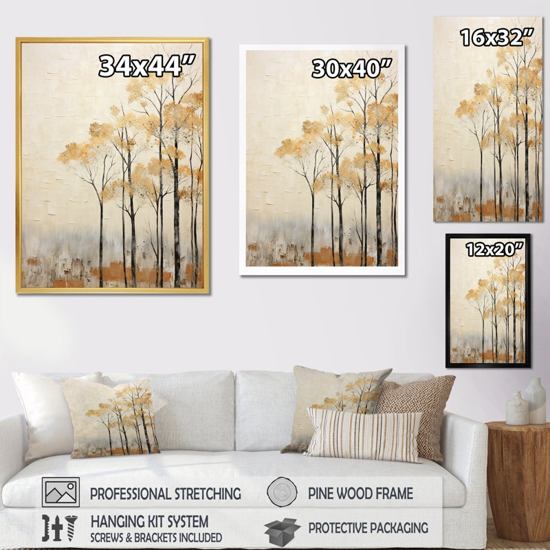 Harmonous Beige Tree, reproduction d'art sur toile, H 20 po x l 12 po x P 1 po, Cadre flottant blanc
