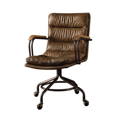 Will Coffee and Dark Brown Swivel Leather Rolling Executive Office Chair -  17 Stories, A1FB0CEBC38C498593C1B76D104323DB