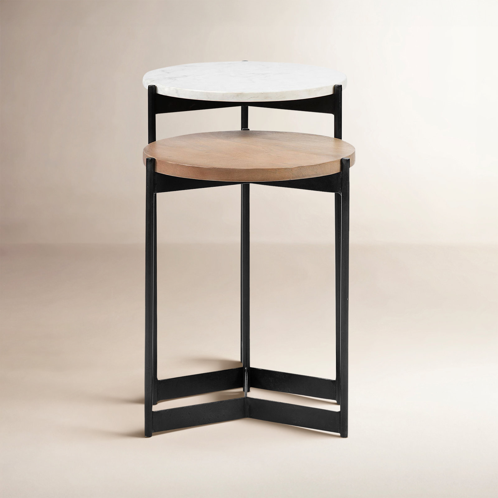 Ivelisse Nesting End Table, White/Light Brown