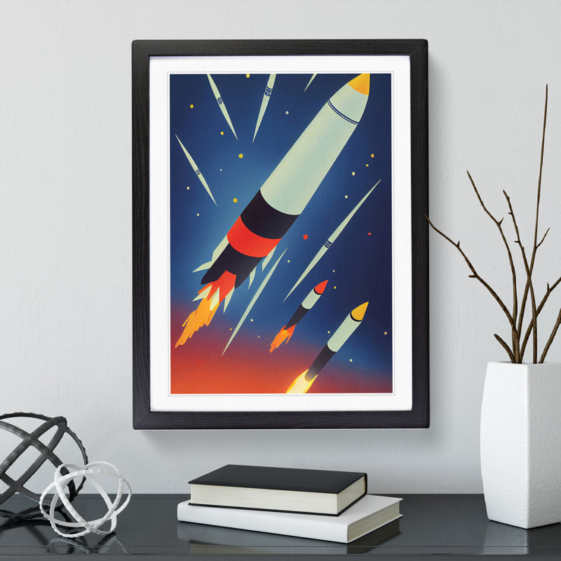The Unbeatable Spaceship Rocket - Framed Print, 46cm H x 34cm W x 2cm D, Black