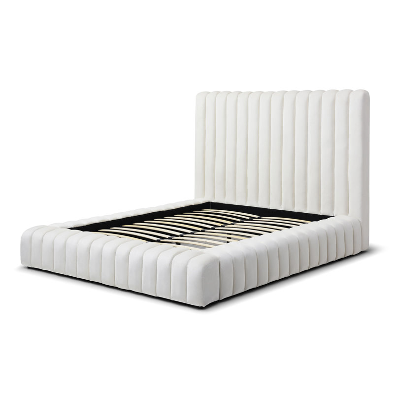 Lit plateforme en velours Kaydence, Crème, Grand lit