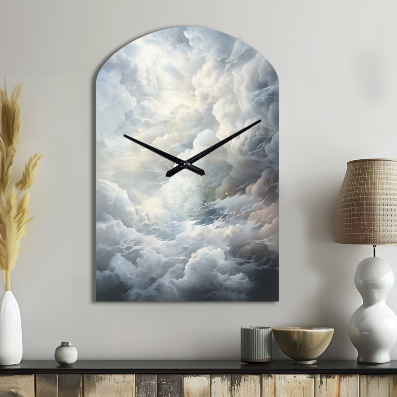 Clouds Whispering Clouds II - Arch Shape Large Grey Wall Clock - Unique Shape, Moyenne